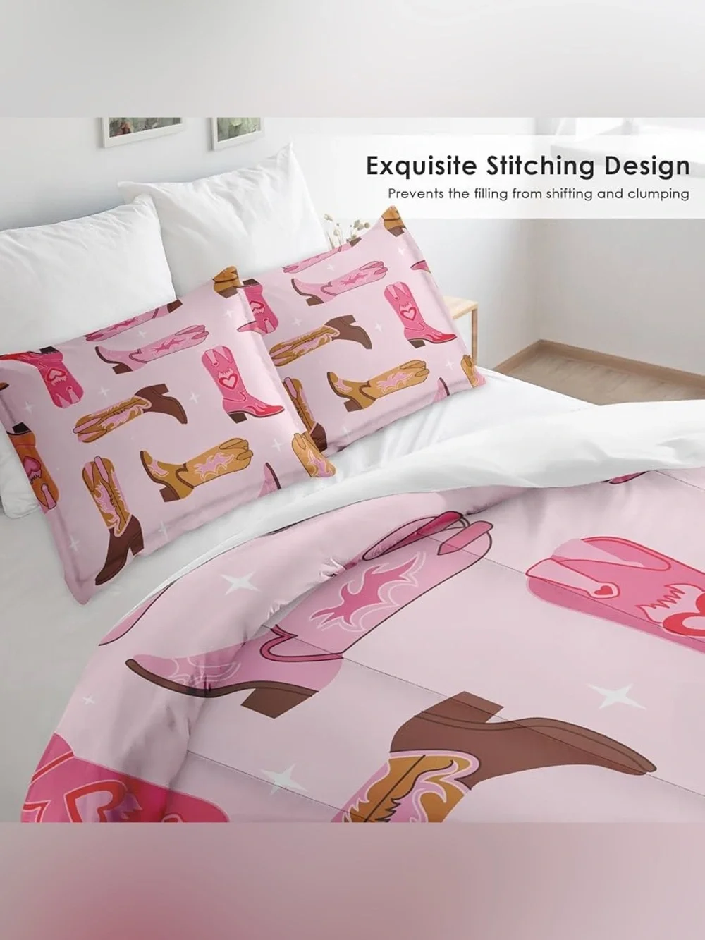 🆕 America Cowboy Boots Pink Comforter Set - Retro Western Bedding